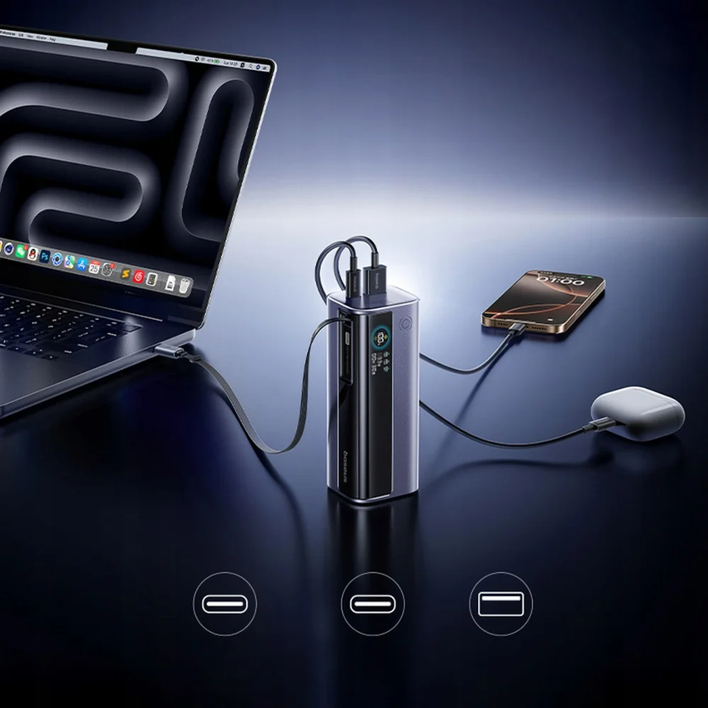 Baterie Externa Baseus EnerGeek GR11, 10000mAh, 100W, QC + PD, 1 x USB-A - 2 x USB-C, Gri E0027A01