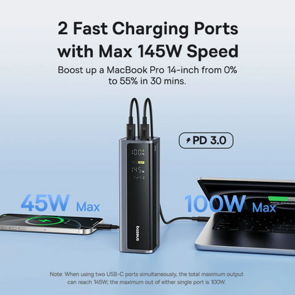 Baterie Externa Baseus EnerGeek GP12, 20800mAh, 145W, QC + PD, 2 x USB-A - 2 x USB-C, Gri P10082109813-00