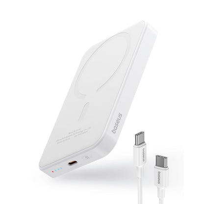 Baterie Externa Wireless Baseus Magnetic Mini, 5000mAh, 20W, PD + FQI, 1 x QI - 1 x USB-C, Alba P10022107223-00