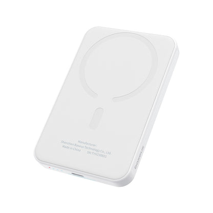 Baterie Externa Wireless Baseus Magnetic Mini, 5000mAh, 20W, PD + FQI, 1 x QI - 1 x USB-C, Alba P10022107223-00