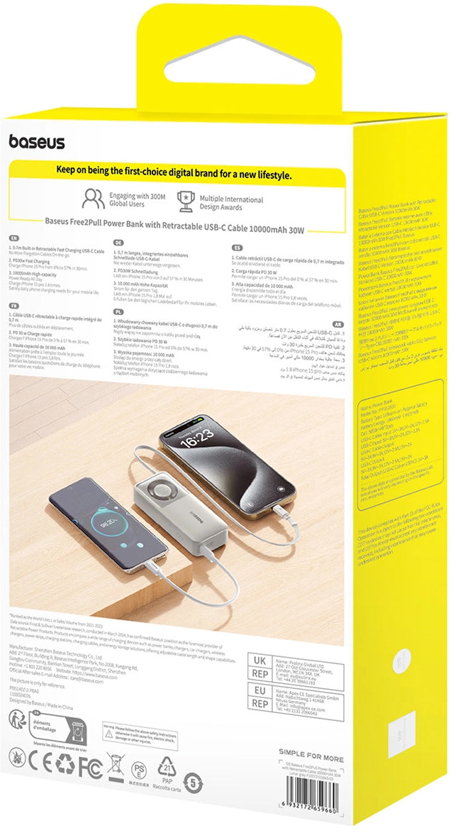 Baterie Externa Baseus OS Free2Pull, 10000mAh, 30W, PD, 2 x USB-C, Gri P10073701843-00