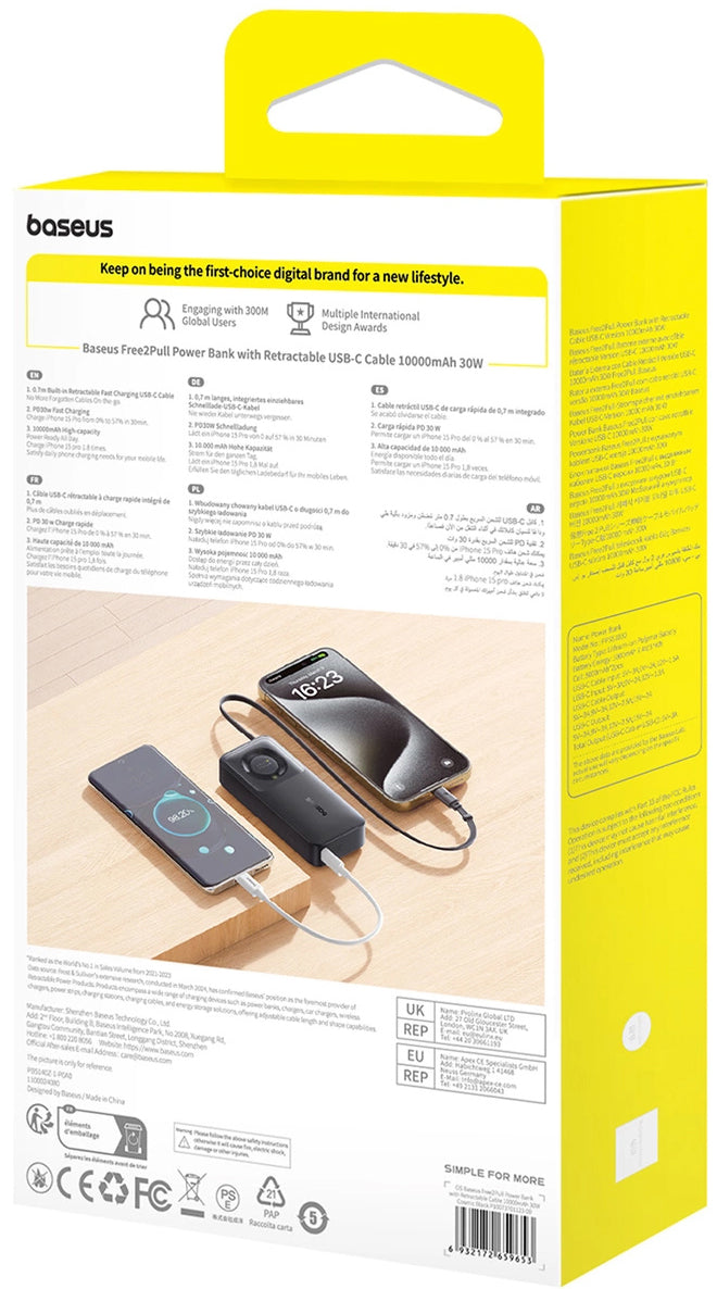 Baterie Externa Baseus OS Free2Pull, 10000mAh, 30W, PD, 2 x USB-C, Neagra P10073701123-00