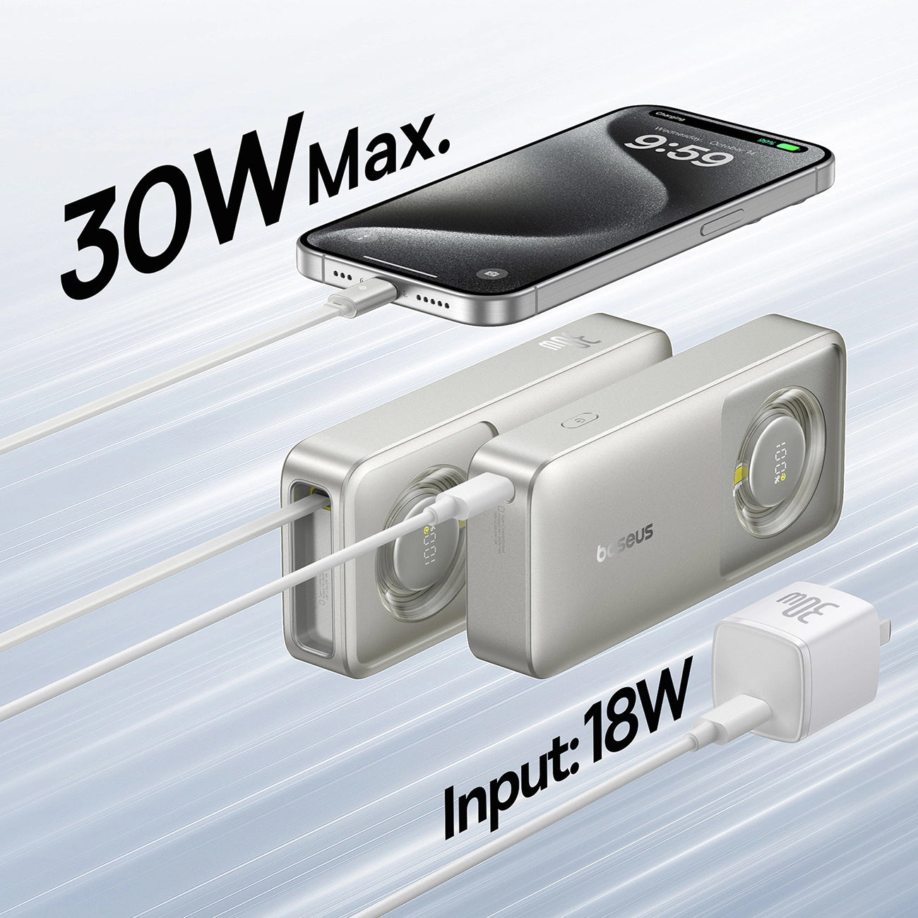 Baterie Externa Baseus OS Free2Pull, 10000mAh, 30W, PD, 2 x USB-C, Gri P10073701843-00