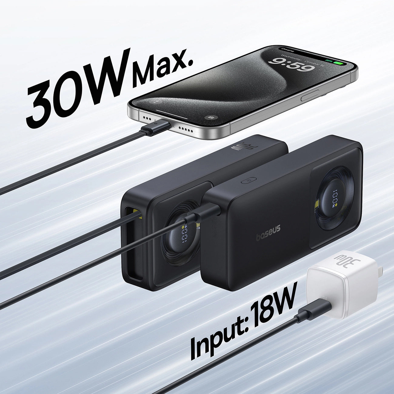 Baterie Externa Baseus OS Free2Pull, 10000mAh, 30W, PD, 2 x USB-C, Neagra P10073701123-00