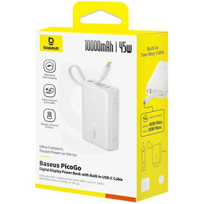 Baterie Externa Baseus PicoGo, 10000mAh, 45W, QC + PD, 1 x USB-A - 2 x USB-C, Alba P10076803213-00