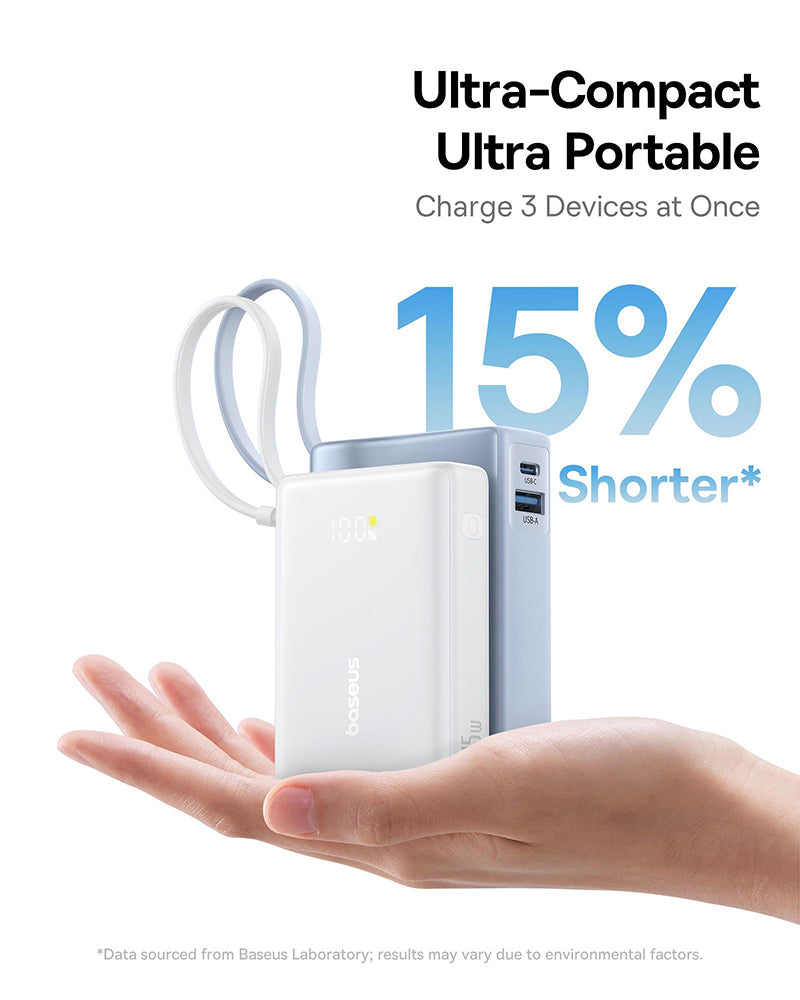 Baterie Externa Baseus PicoGo, 10000mAh, 45W, QC + PD, 1 x USB-A - 2 x USB-C, Alba P10076803213-00