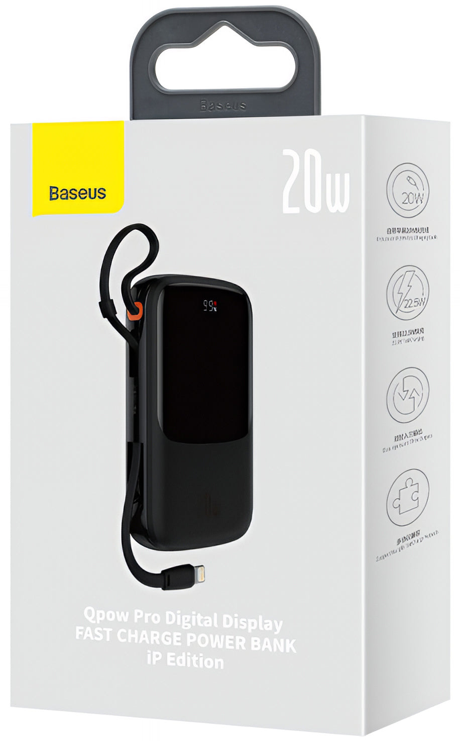Baterie Externa Baseus Qpow Pro, 20000mAh, 20W, QC + PD, 1 x Lightning - 1 x USB-A - 1 x USB-C, Neagra PPQD060201