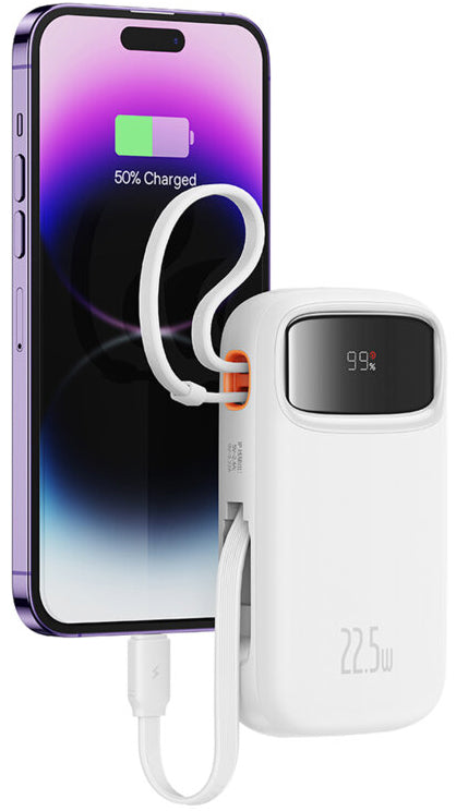 Baterie Externa Baseus Qpow2, 10000mAh, 22.5W, QC + PD, 1 x Lightning - 1 x USB-A - 2 x USB-C, Alba P10055003223-00