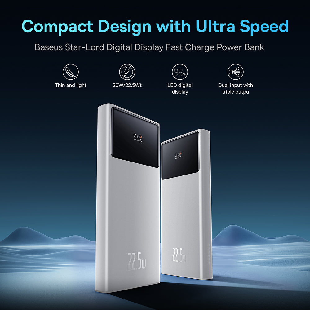 Baterie Externa Baseus Star Lord, 10000mAh, 22.5W, QC + PD, 1 x USB-C - 2 x USB-A, Alba PPXJ100002