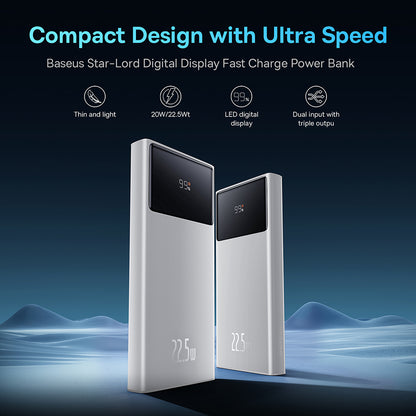 Baterie Externa Baseus Star Lord, 10000mAh, 22.5W, QC + PD, 1 x USB-C - 2 x USB-A, Alba PPXJ100002