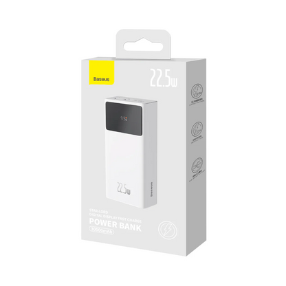 Baterie Externa Baseus Star Lord, 30000mAh, 22.5W, QC + PD, 1 x USB-C - 2 x USB-A, Alba PPXJ080102
