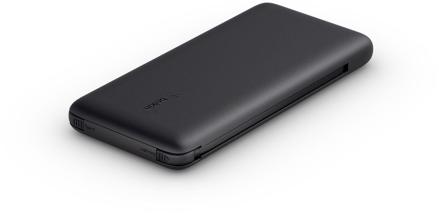 Baterie Externa Belkin BoostCharge Plus, 10000mAh, 23W, QC + PD, 1 x Lightning - 2 x USB-C, Neagra BPB006btBLK