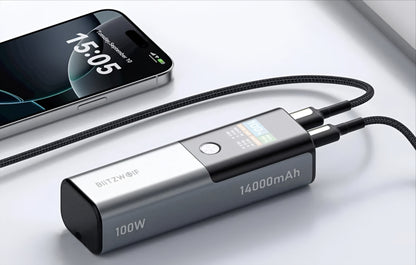 Baterie Externa BlitzWolf BW-P23, 14000mAh, 100W, QC + PD, 1 x USB-A - 1 x USB-C, Gri