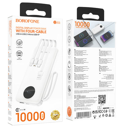 Baterie Externa Borofone BJ53 Power, 10000mAh, 10W, 1 x Lightning - 1 x microUSB - 1 x USB-A - 1 x USB-C, Alba