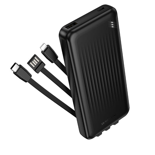 Baterie Externa Borofone BJ79 Clever, 10000mAh, 10W, 1 x Lightning - 1 x USB-A - 1 x USB-C, Neagra