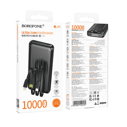 Baterie Externa Borofone BJ79 Clever, 10000mAh, 10W, 1 x Lightning - 1 x USB-A - 1 x USB-C, Neagra