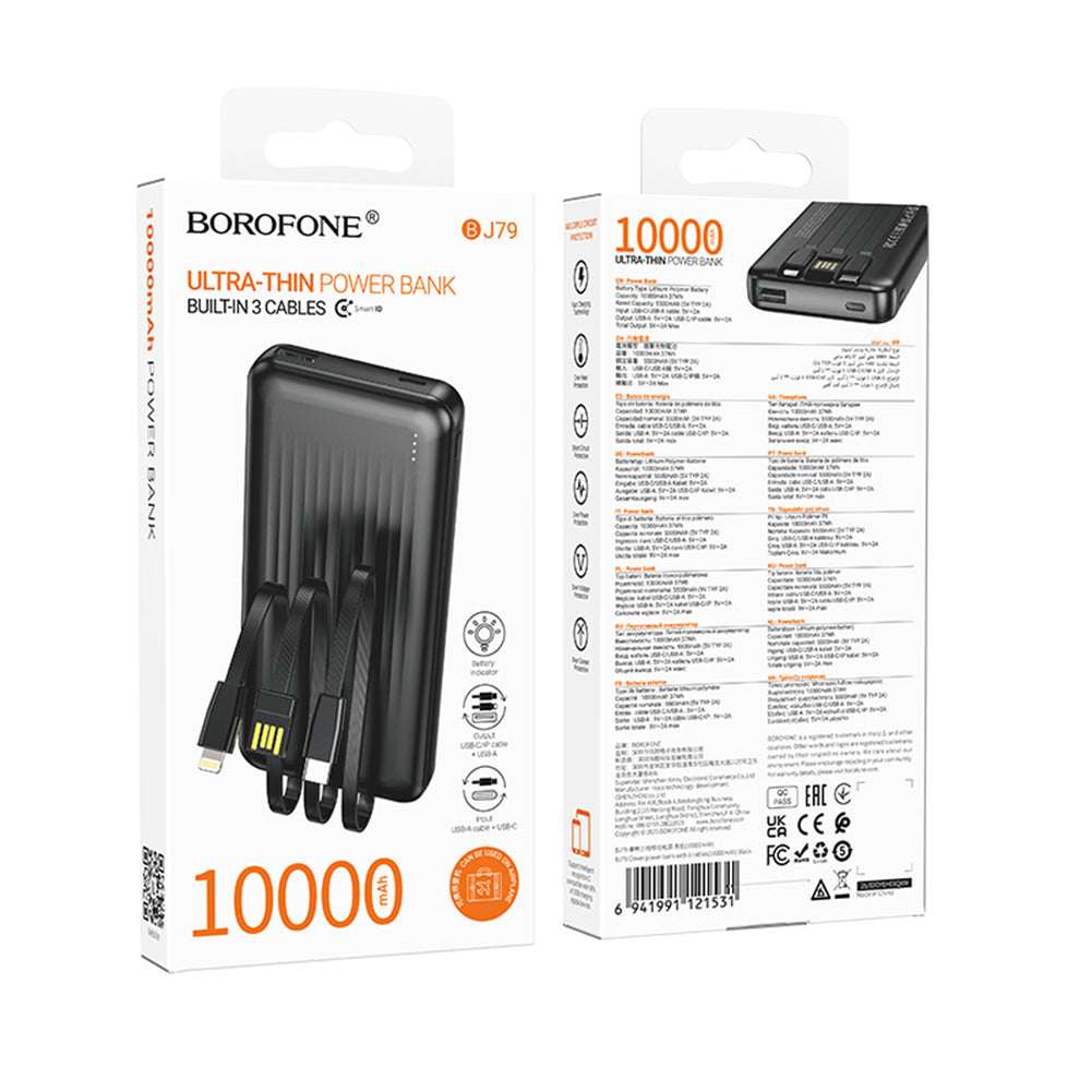 Baterie Externa Borofone BJ79 Clever, 10000mAh, 10W, 1 x Lightning - 1 x USB-A - 1 x USB-C, Neagra