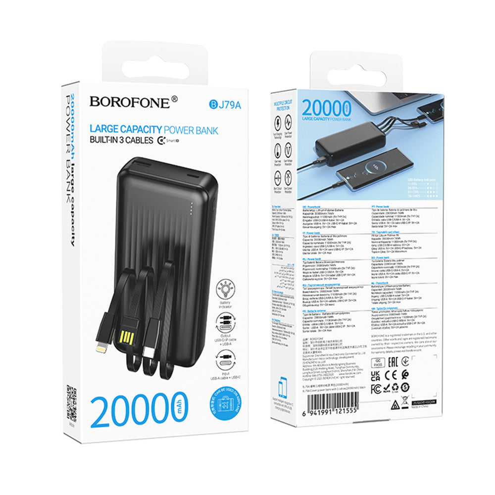 Baterie Externa Borofone  BJ79 Clever, 20000mAh, 10W, 1 x Lightning - 1 x USB-A - 1 x USB-C, Neagra