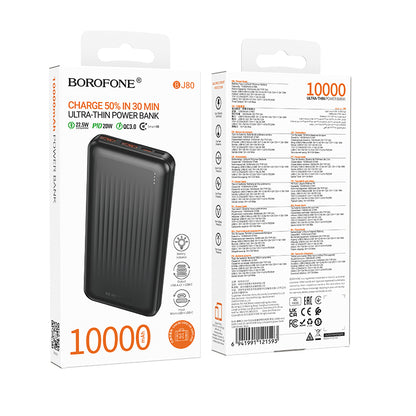 Baterie Externa Borofone BJ80A Clever, 10000mAh, 22.5W, QC + PD, 1 x USB-C - 2 x USB-A, Neagra