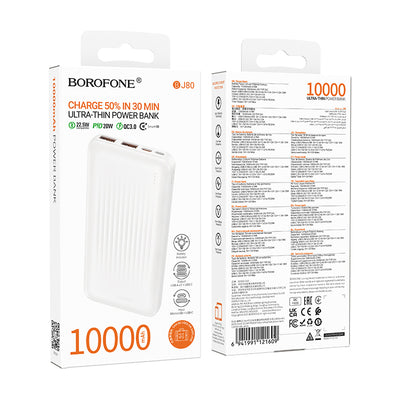 Baterie Externa Borofone BJ80A Clever, 10000mAh, 22.5W, QC + PD, 1 x USB-C - 2 x USB-A, Alba