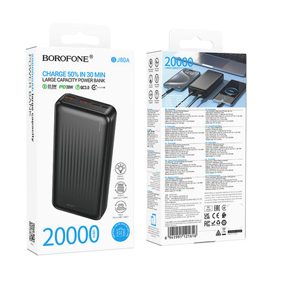 Baterie Externa Borofone BJ80A Clever, 20000mAh, 22.5W, QC + PD, 1 x USB-C - 2 x USB-A, Neagra