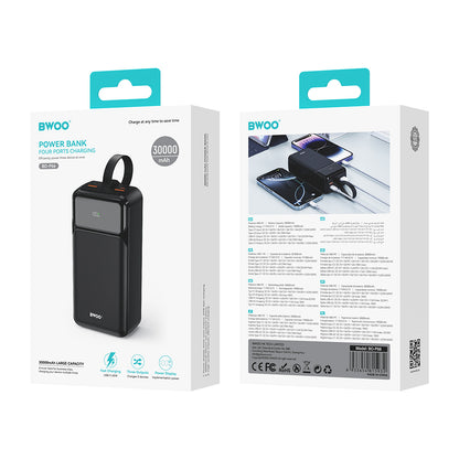 Baterie Externa BWOO BO-P66, 30000mAh, 65W, QC + PD, 1 x USB-C - 2 x USB-A, Neagra