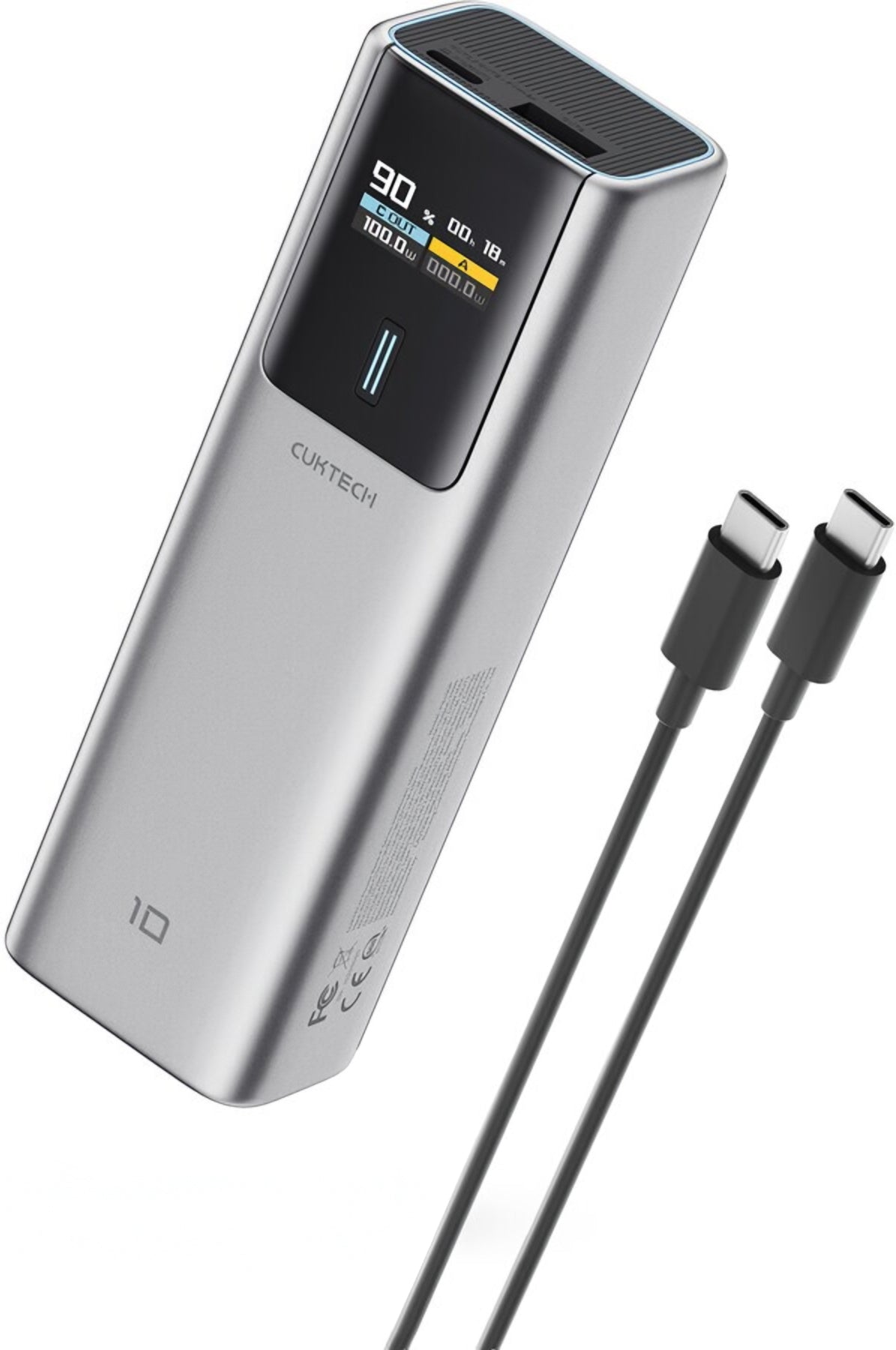 Baterie Externa Cuktech, 10000mAh, 150W, QC + PD, 1 x USB-A - 1 x USB-C, Gri CKPB100PGLBK