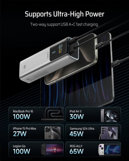 Baterie Externa Cuktech, 10000mAh, 150W, QC + PD, 1 x USB-A - 1 x USB-C, Gri CKPB100PGLBK