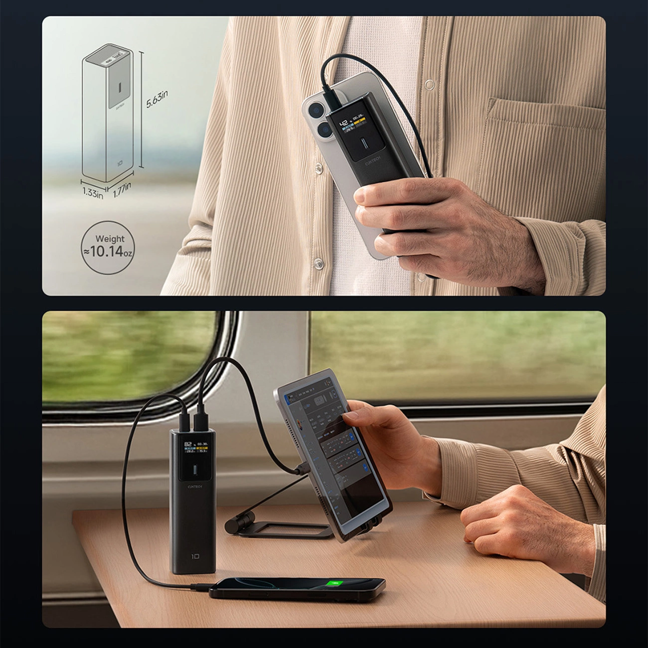 Baterie Externa Cuktech, 10000mAh, 150W, QC + PD, 1 x USB-A - 1 x USB-C, Neagra CKPB100PGLBL