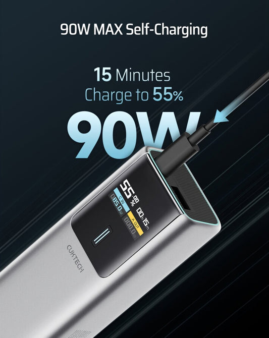 Baterie Externa Cuktech, 10000mAh, 150W, QC + PD, 1 x USB-A - 1 x USB-C, Gri CKPB100PGLBK