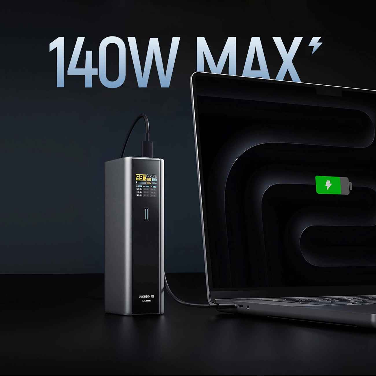 Baterie Externa Cuktech, 20000mAh, 210W, QC + PD, 1 x USB-A - 2 x USB-C, Gri CKPB200UGLGR