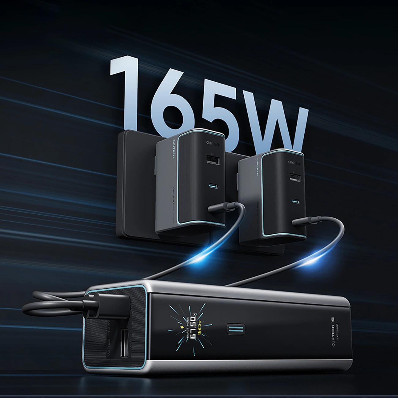 Baterie Externa Cuktech, 20000mAh, 210W, QC + PD, 1 x USB-A - 2 x USB-C, Gri CKPB200UGLGR