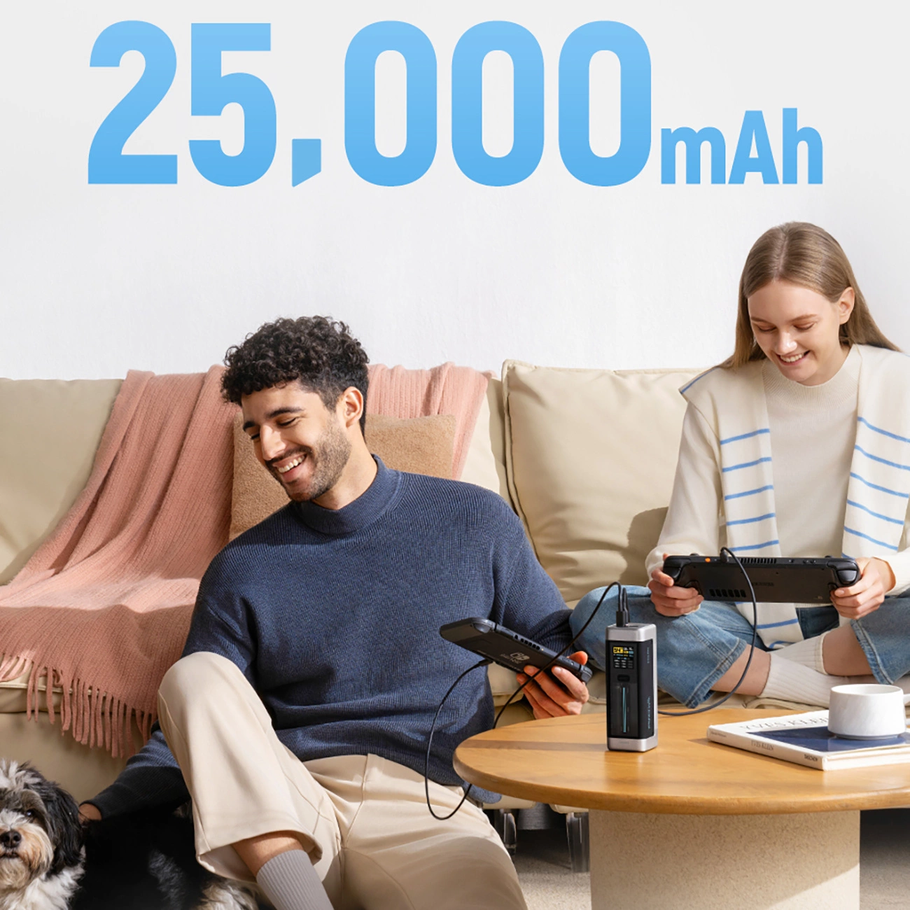 Baterie Externa Cuktech, 25000mAh, 210W, QC + PD, 1 x USB-A - 2 x USB-C, Neagra CUK00P23GLBK