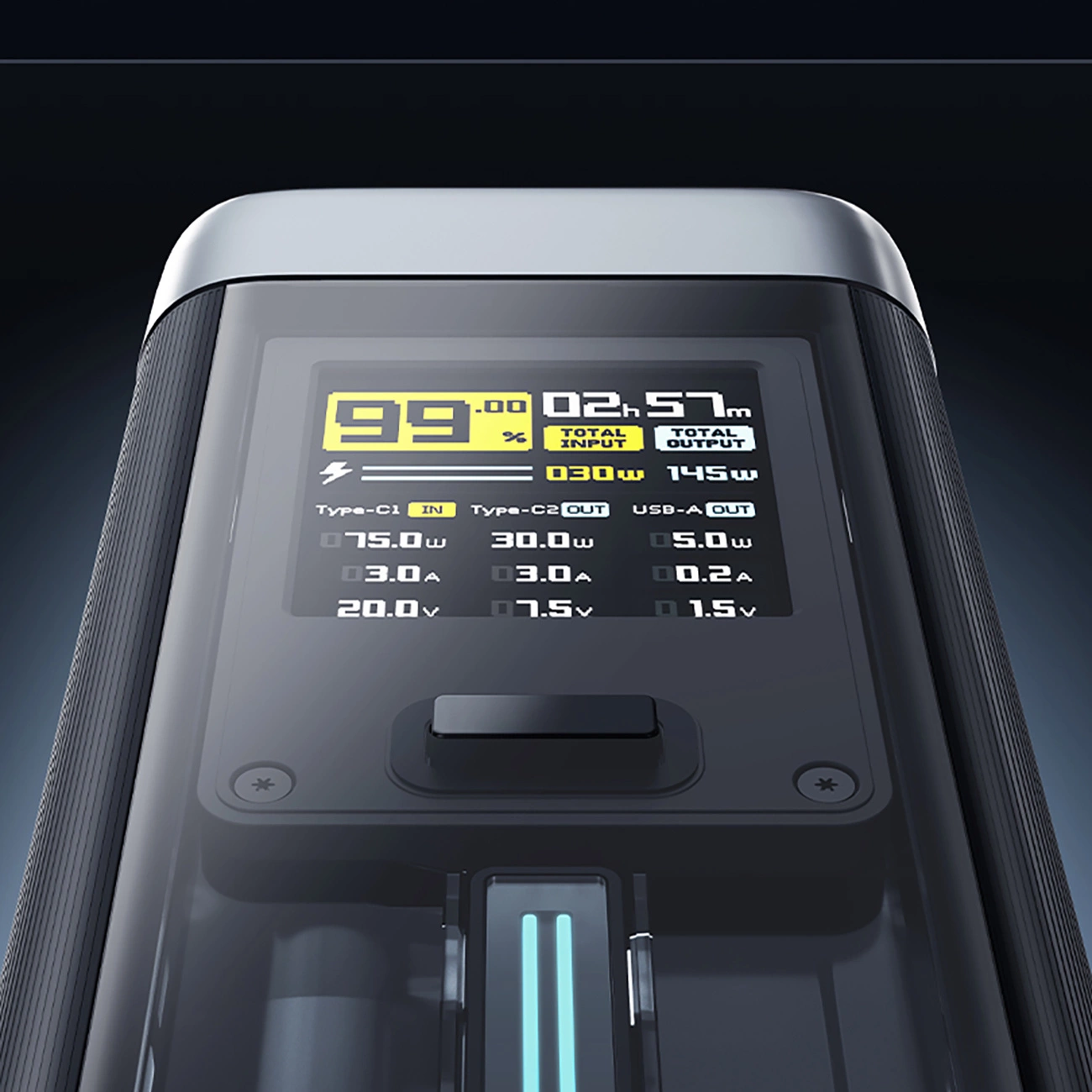 Baterie Externa Cuktech, 25000mAh, 210W, QC + PD, 1 x USB-A - 2 x USB-C, Neagra CUK00P23GLBK