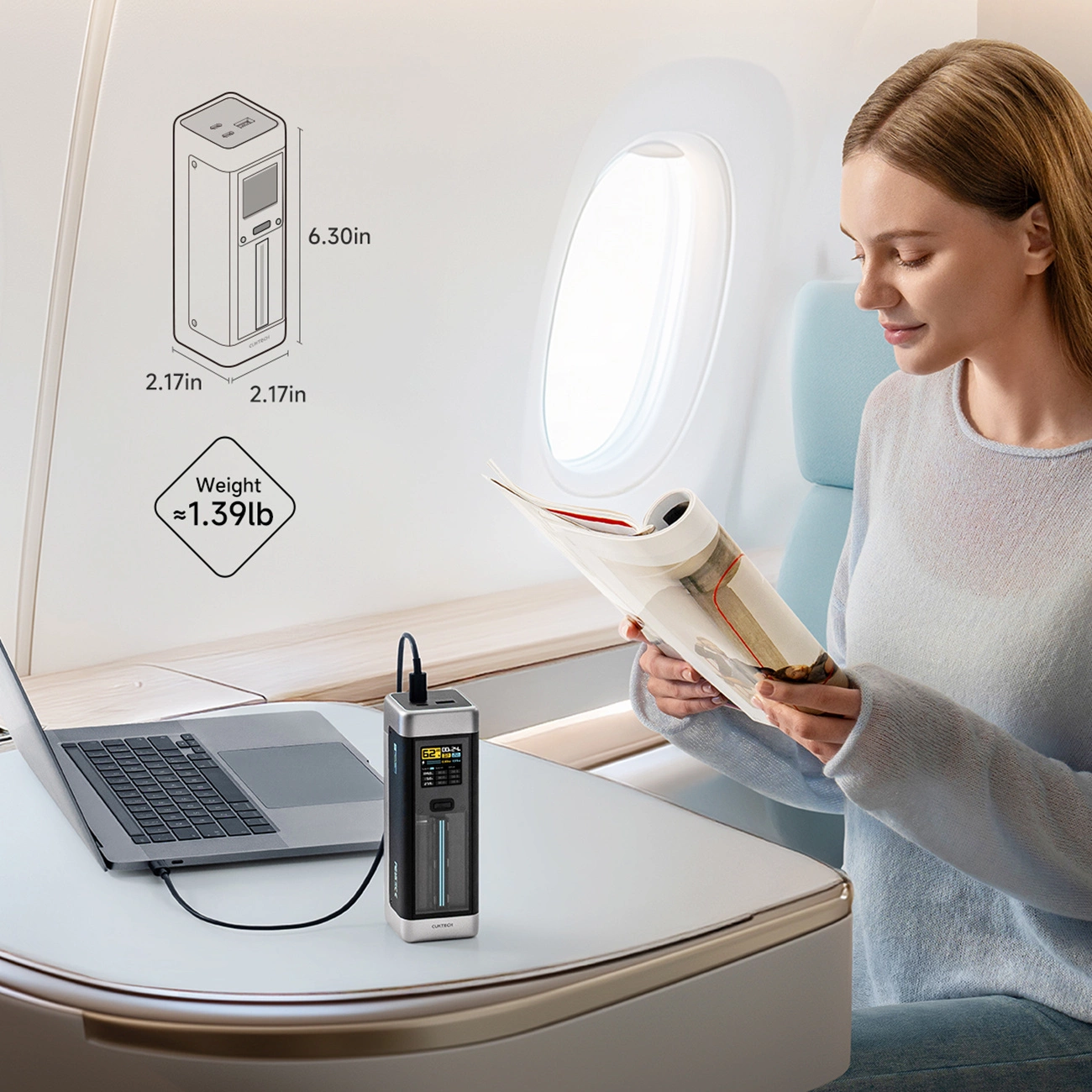 Baterie Externa Cuktech, 25000mAh, 210W, QC + PD, 1 x USB-A - 2 x USB-C, Neagra CUK00P23GLBK