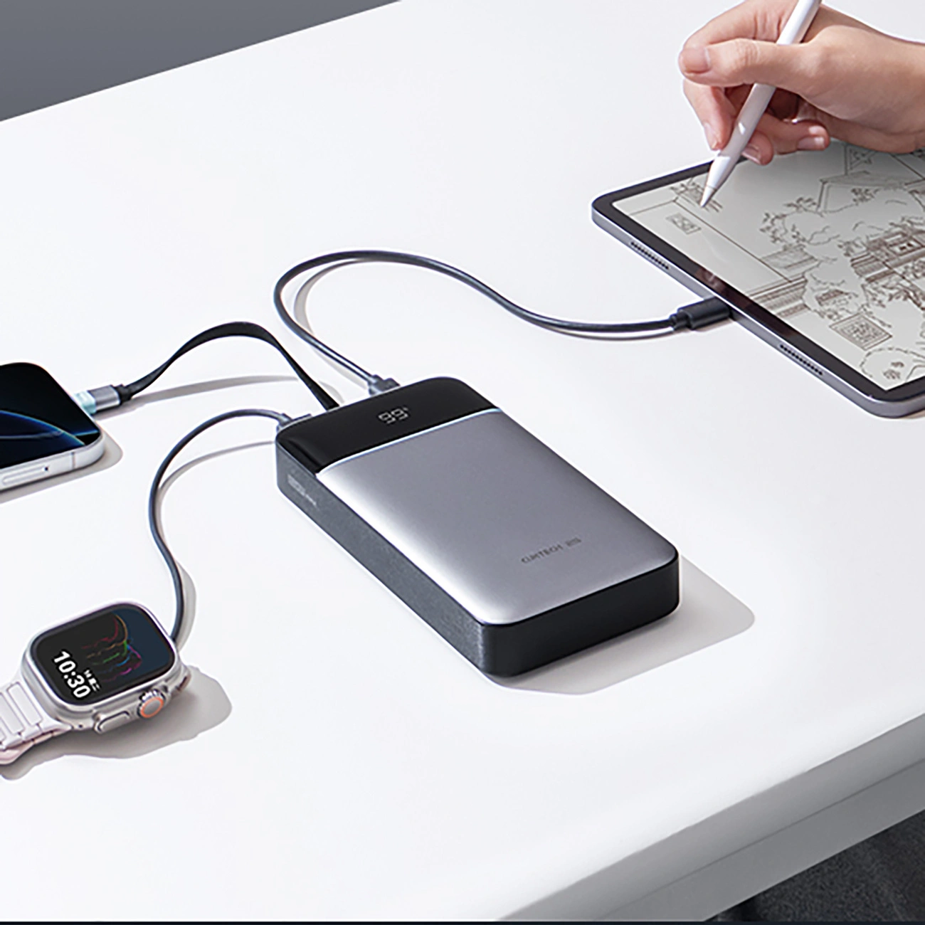 Baterie Externa Cuktech LPB252N, 25000mAh, 120W, QC + PD, 1 x USB-A - 2 x USB-C, Gri