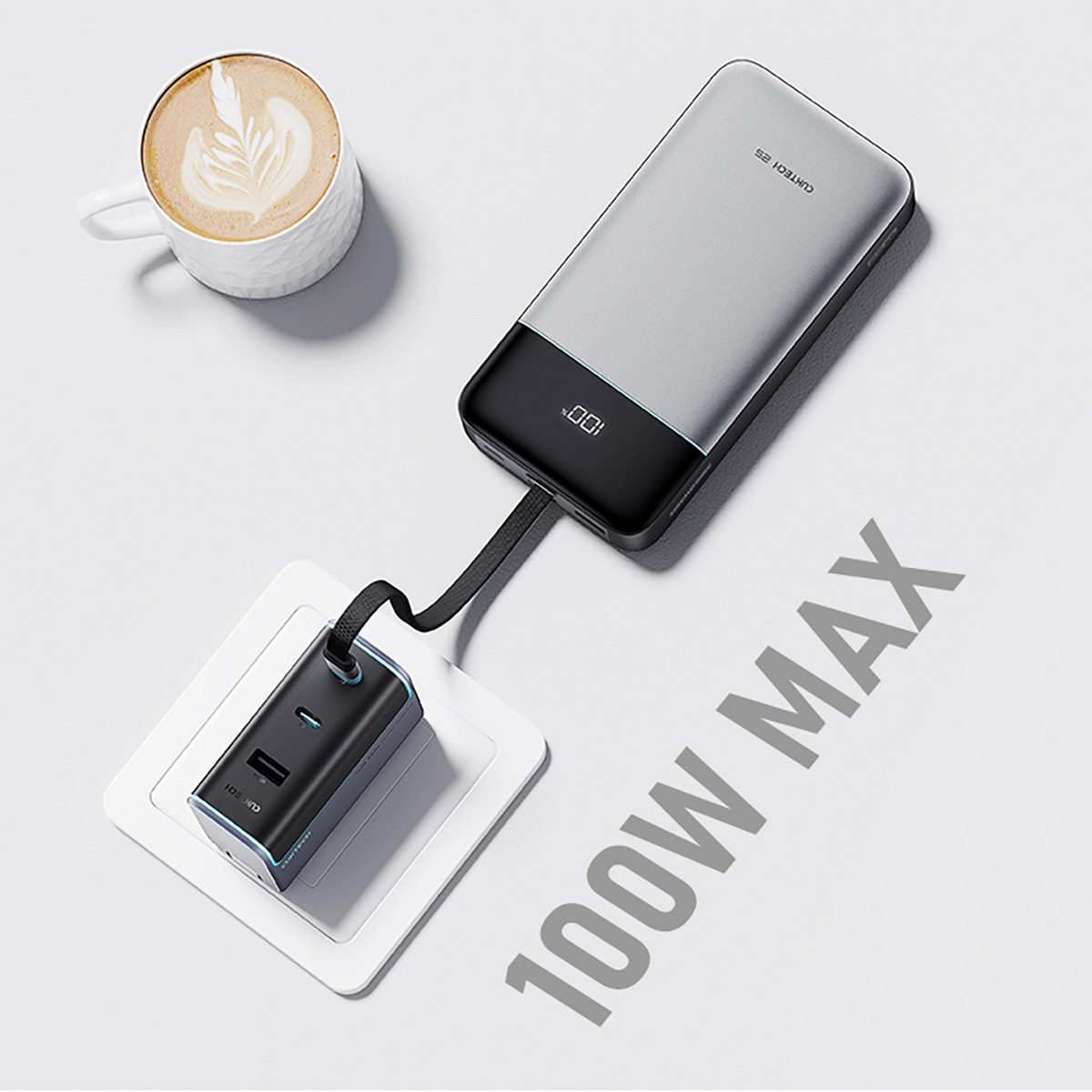Baterie Externa Cuktech LPB252N, 25000mAh, 120W, QC + PD, 1 x USB-A - 2 x USB-C, Gri
