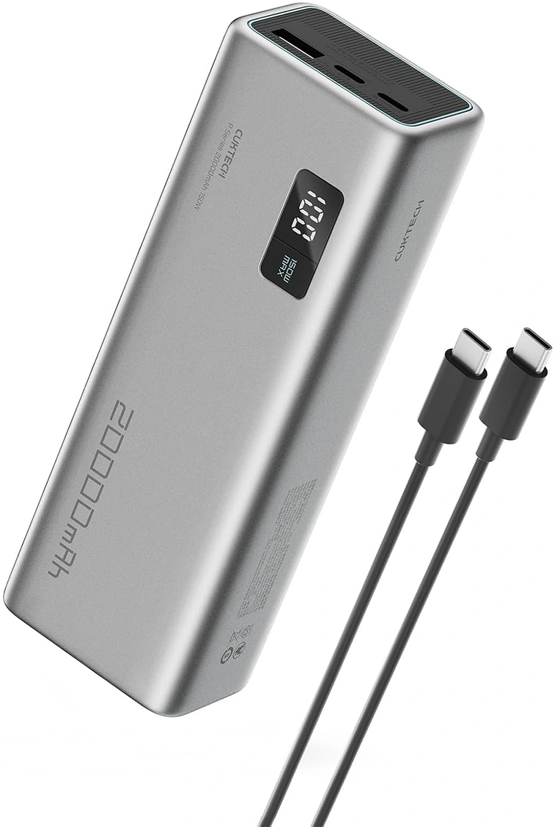 Baterie Externa Cuktech P+ No.15, 20000mAh, 150W, QC + PD, 1 x USB-A - 2 x USB-C, Gri CUKPB200GLBK