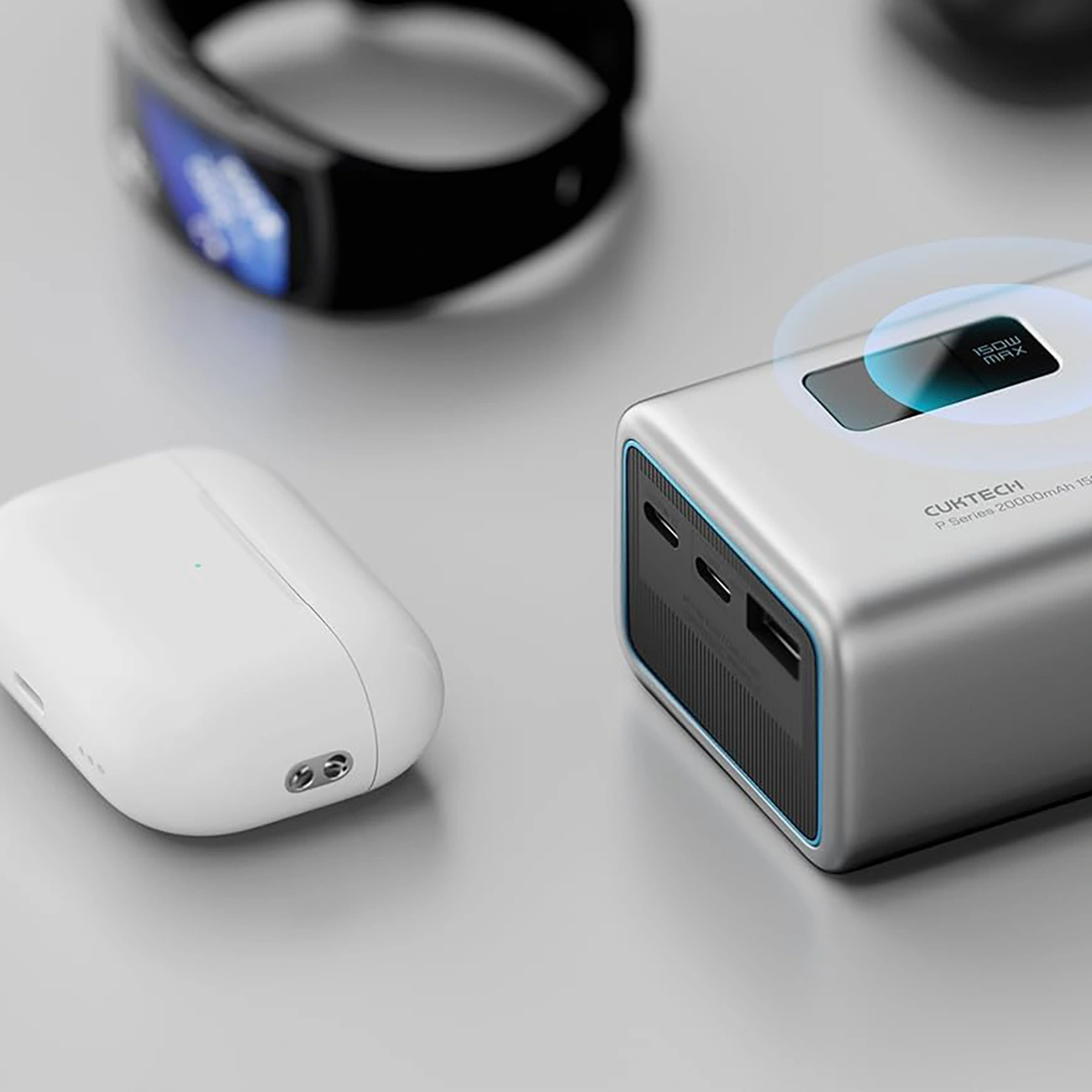 Baterie Externa Cuktech P+ No.15, 20000mAh, 150W, QC + PD, 1 x USB-A - 2 x USB-C, Gri CUKPB200GLBK