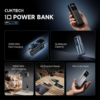 Baterie Externa Cuktech PB150P, 15000mAh, 120W, QC + PD, 1 x USB-A - 2 x USB-C, Gri CKPB150POSGR