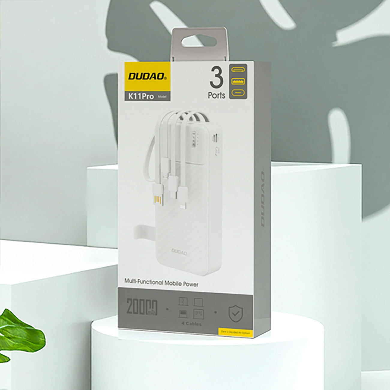 Baterie Externa Dudao K11 Pro, 20000mAh, 10W, 1 x Lightning - 1 x microUSB - 1 x USB-A - 1 x USB-C, Alba