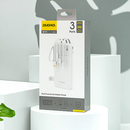 Baterie Externa Dudao K11, 10000mAh, 10W, 1 x Lightning - 1 x microUSB - 1 x USB-A - 1 x USB-C, Alba