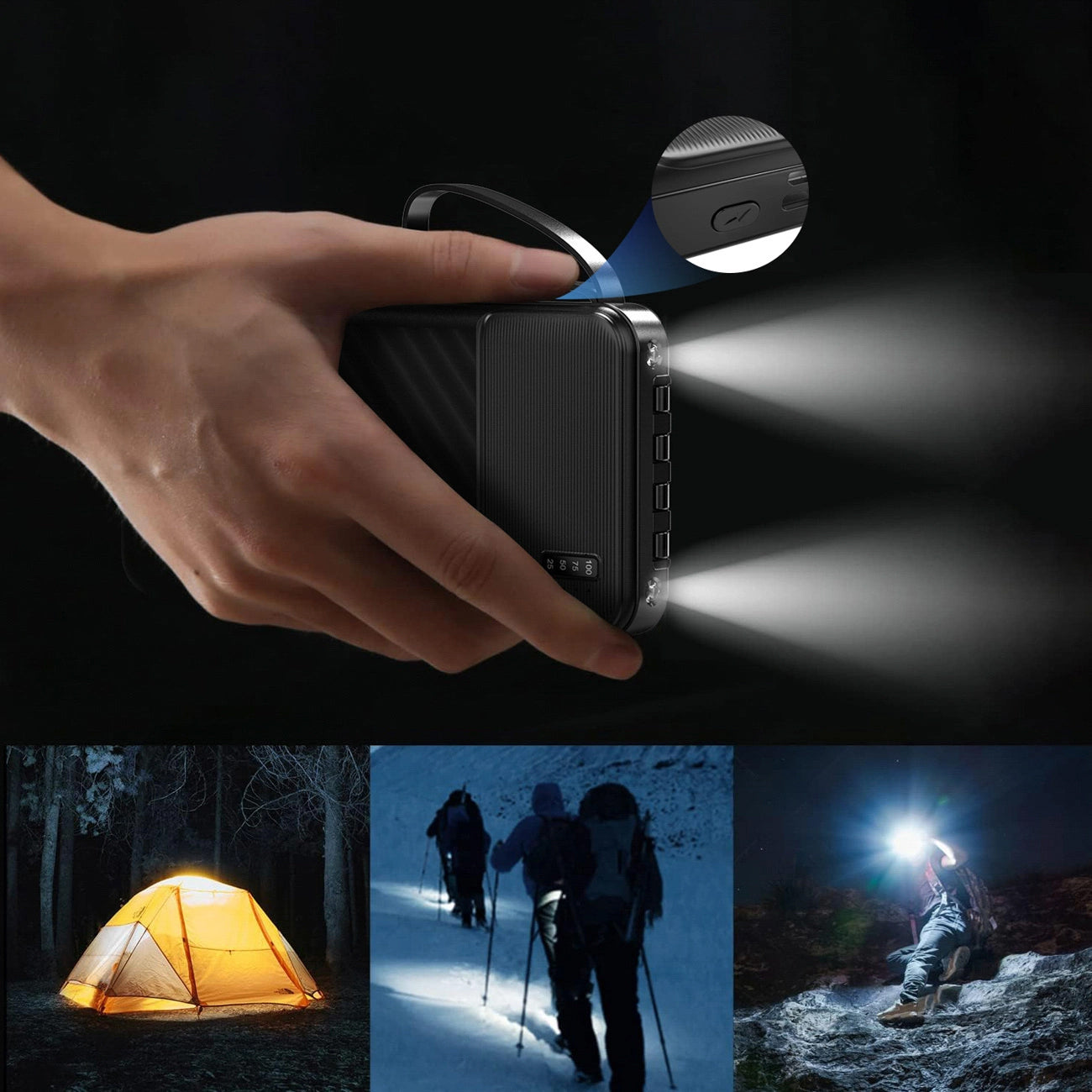 Baterie Externa Dudao K11, 10000mAh, 10W, 1 x Lightning - 1 x microUSB - 1 x USB-A - 1 x USB-C, Neagra