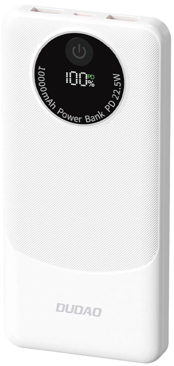 Baterie Externa Dudao K12, 10000mAh, 22.5W, QC + PD, 1 x USB-C - 2 x USB-A, Alba
