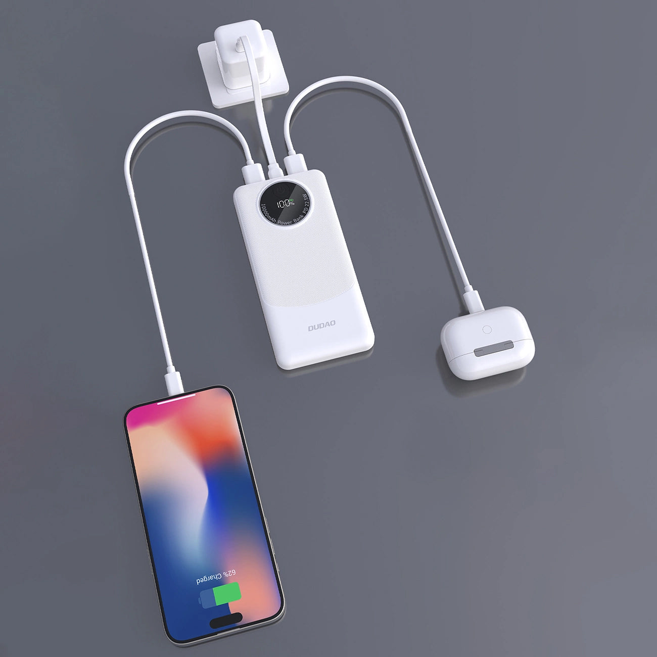 Baterie Externa Dudao K12, 10000mAh, 22.5W, QC + PD, 1 x USB-C - 2 x USB-A, Alba