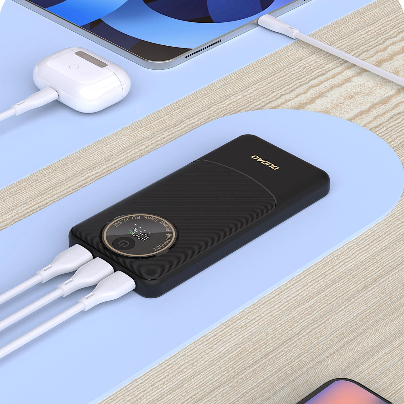 Baterie Externa Dudao K12, 10000mAh, 22.5W, QC + PD, 1 x USB-C - 2 x USB-A, Alba