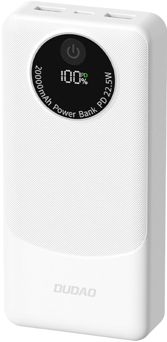 Baterie Externa Dudao K12Pro, 20000mAh, 22.5W, QC + PD, 1 x USB-C - 2 x USB-A, Alba