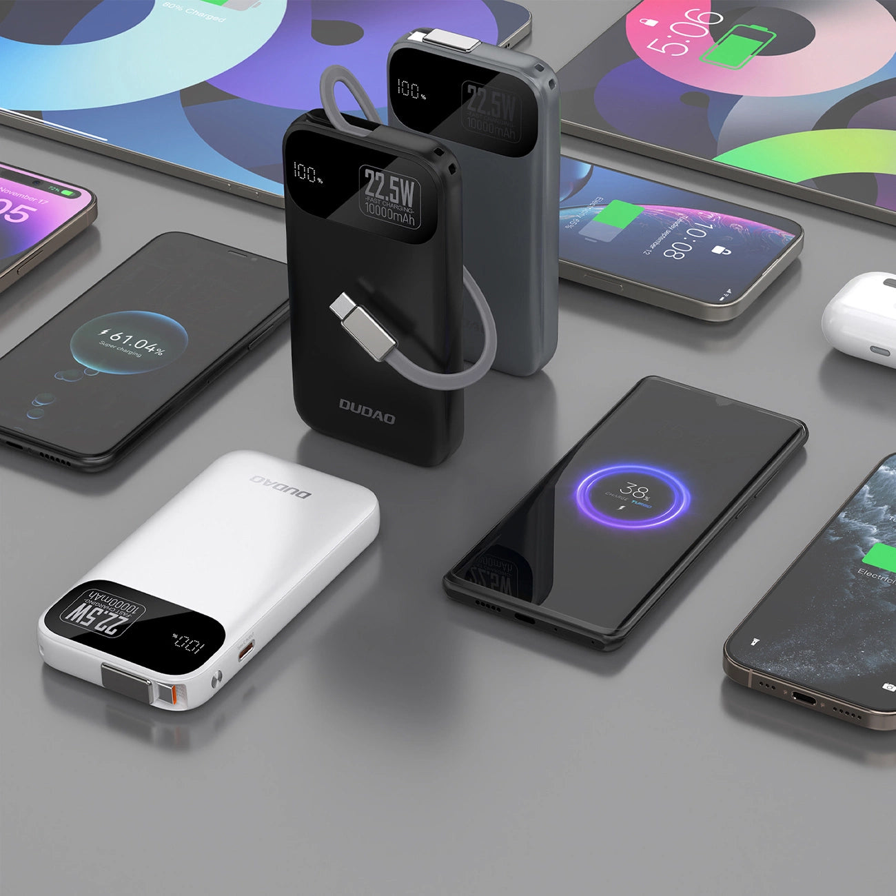 Baterie Externa Dudao K31, 10000mAh, 22.5W, PD, 2 x USB-C, Neagra