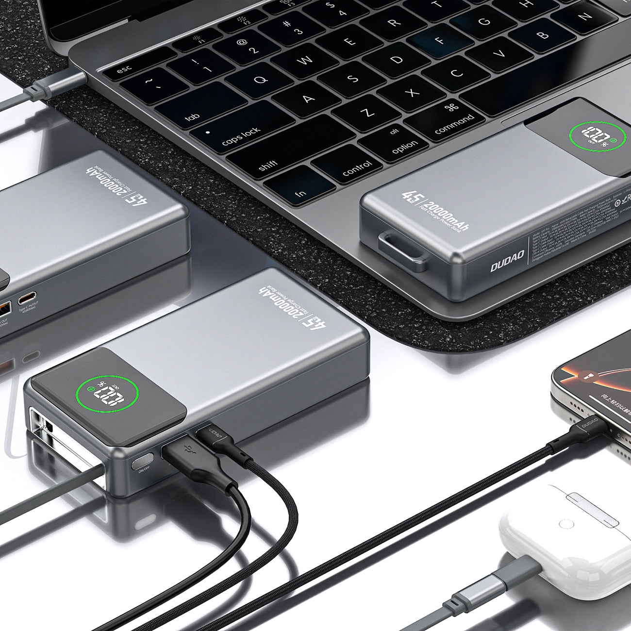 Baterie Externa Dudao K31 Pro, 20000mAh, 45W, QC + PD, 1 x USB-A - 2 x USB-C, Gri