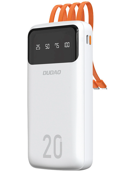 Baterie Externa Dudao K6Pro+, 20000mAh, 10W, 1 x Lightning - 1 x microUSB - 1 x USB-A - 1 x USB-C, Alba